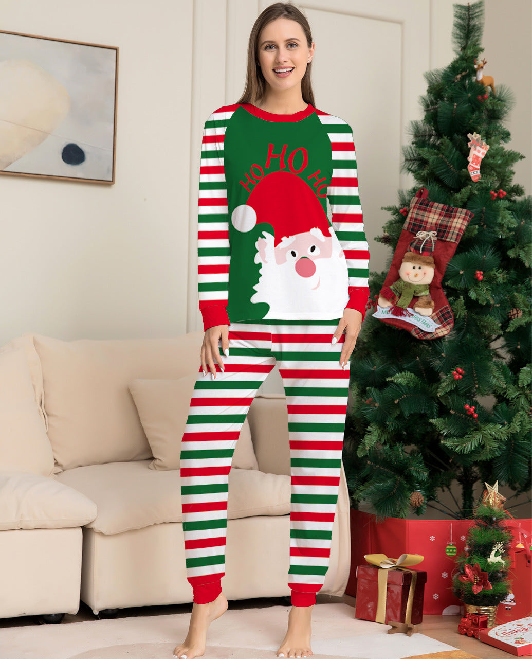 Matching Santa Stripe Christmas Pajamas – Holiday Cotton Sleepwear