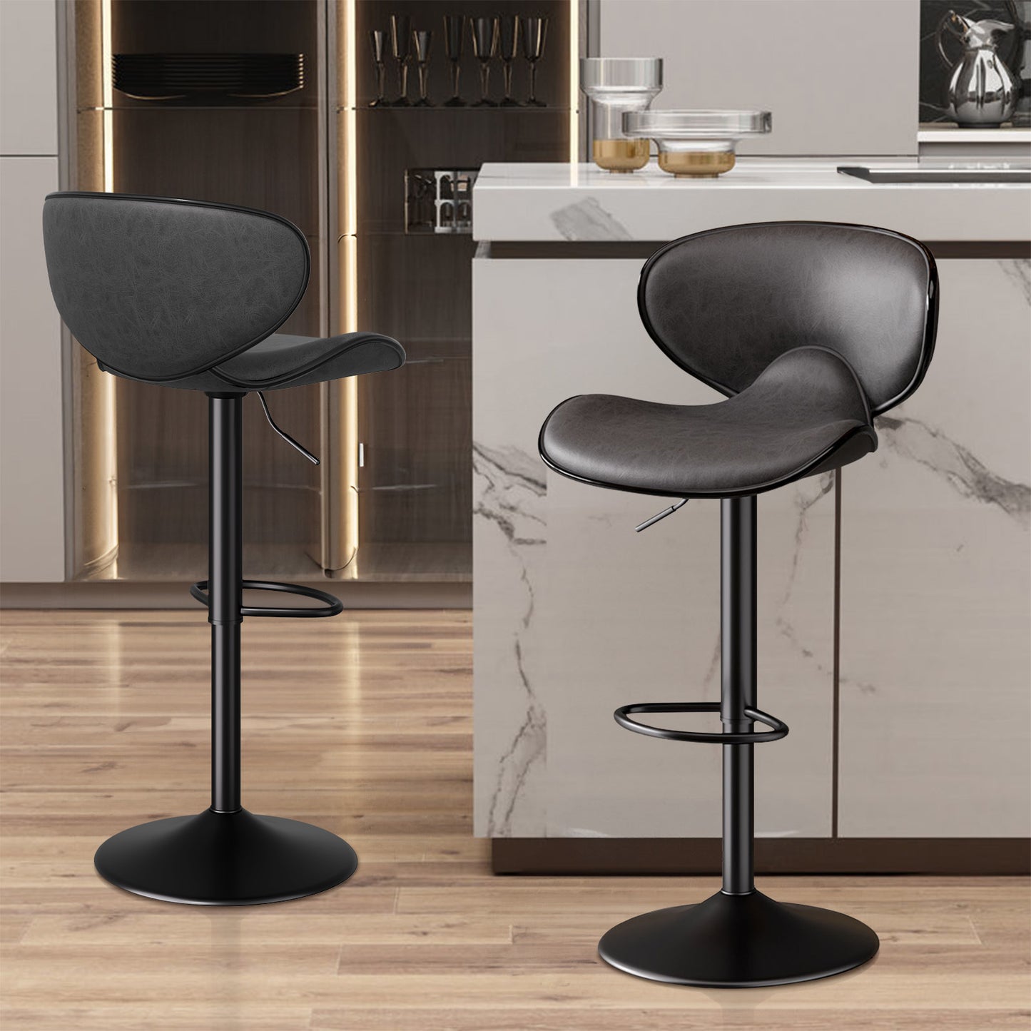 Modern Adjustable Bar Stools - 2pc Set