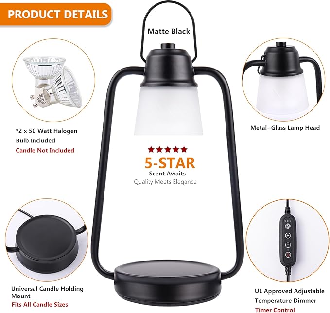 Candle Warmer Lamp with Timer & Dimmer – Vintage Electric Wax Melt Lamp
