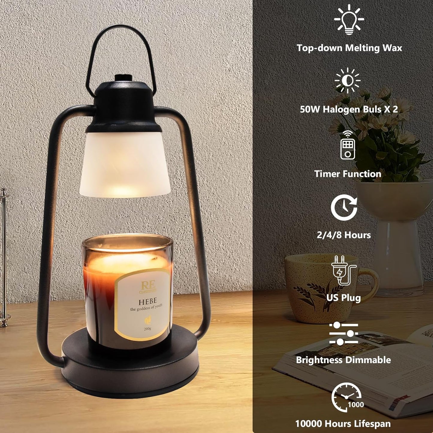 Candle Warmer Lamp with Timer & Dimmer – Vintage Electric Wax Melt Lamp