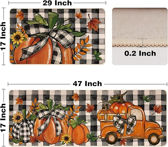 Fall Kitchen Mats Set of 2 – Farmhouse Pumpkin Truck Design