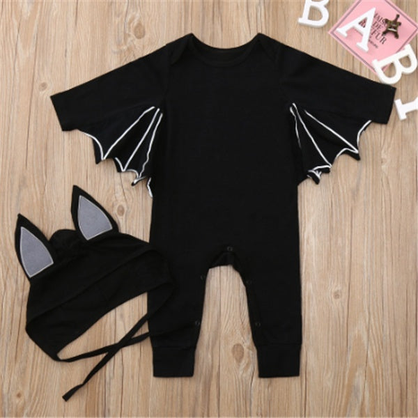 Baby Bat Halloween Costume – Cotton Romper with Bat Wings & Ear