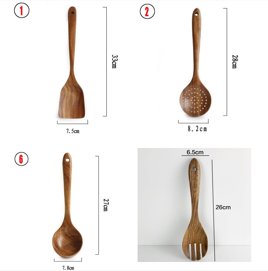 Rustic Thailand Teak Kitchen Tool Set – Eco-Friendly Wooden Utensils