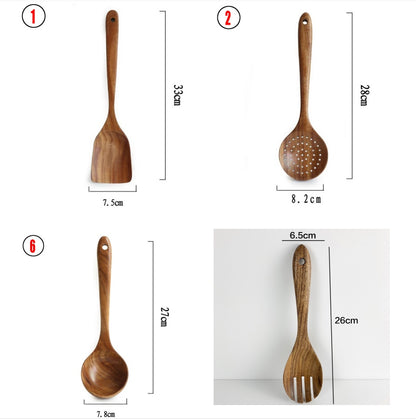 Rustic Thailand Teak Kitchen Tool Set – Eco-Friendly Wooden Utensils