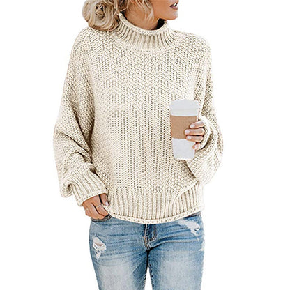 Women’s Chunky Knit Turtleneck Sweater – Cozy Winter Pullover