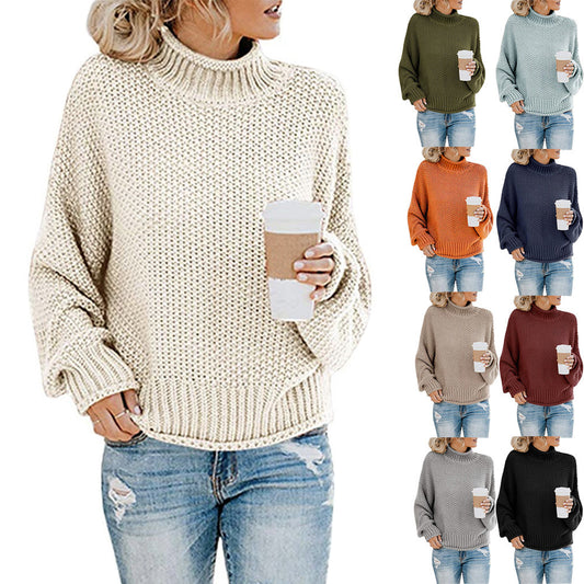 Women’s Chunky Knit Turtleneck Sweater – Cozy Winter Pullover