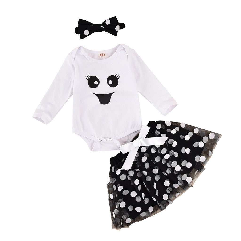 Baby Girl Halloween Outfit – Ghost Romper, Skirt & Headband Set