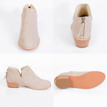 Women’s Retro Ankle Boots – Faux Suede Block Heel Booties