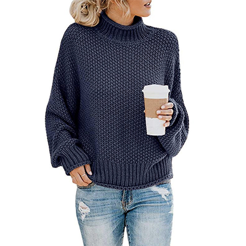 Women’s Chunky Knit Turtleneck Sweater – Cozy Winter Pullover