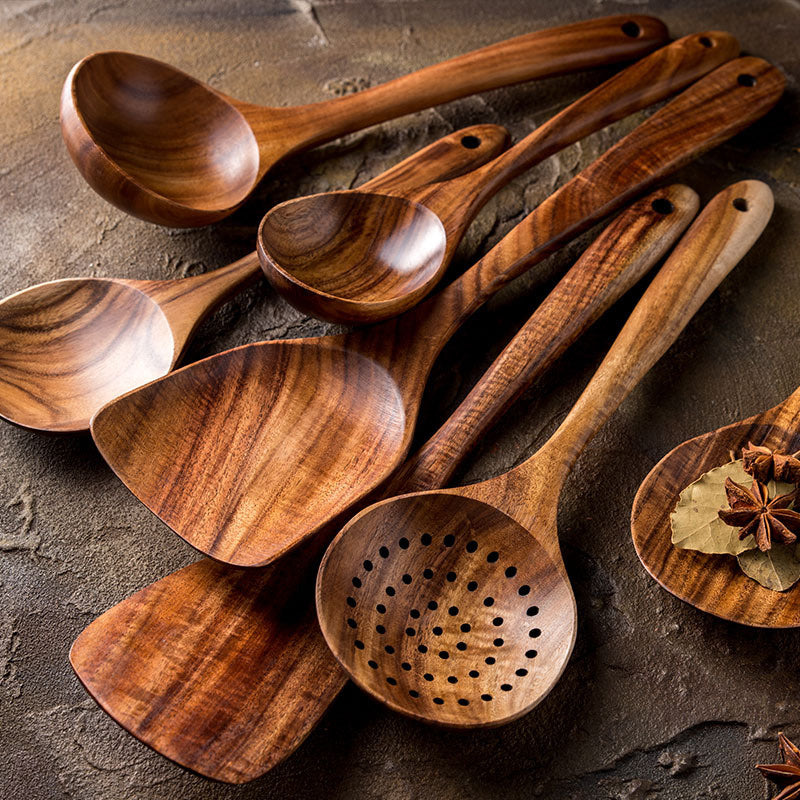 Rustic Thailand Teak Kitchen Tool Set – Eco-Friendly Wooden Utensils