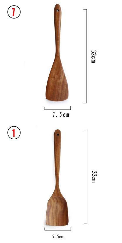 Rustic Thailand Teak Kitchen Tool Set – Eco-Friendly Wooden Utensils