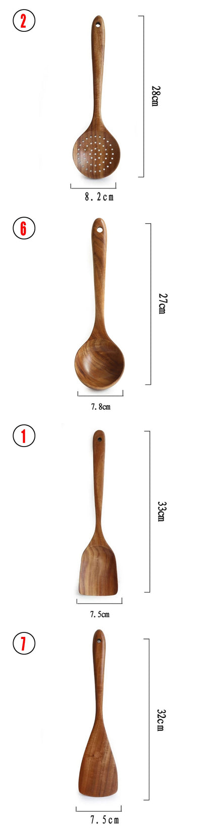 Rustic Thailand Teak Kitchen Tool Set – Eco-Friendly Wooden Utensils
