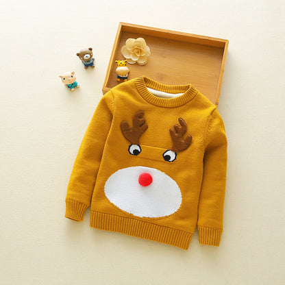 Toddler Boys Christmas Sweater – Cute Reindeer Knit Pullover