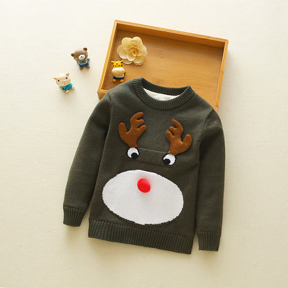Toddler Boys Christmas Sweater – Cute Reindeer Knit Pullover