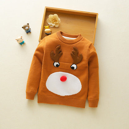 Toddler Boys Christmas Sweater – Cute Reindeer Knit Pullover