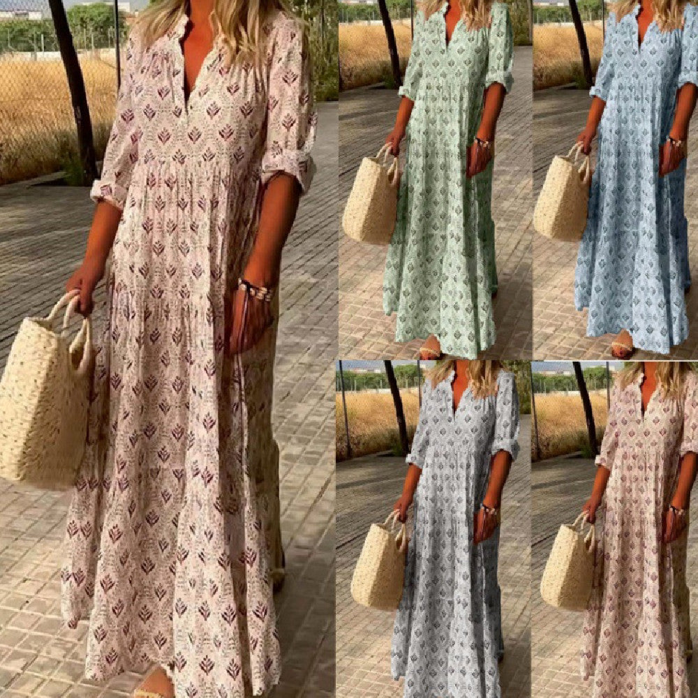 Vintage Standing Neck Oversized Fashionable Loose Fitting Dress