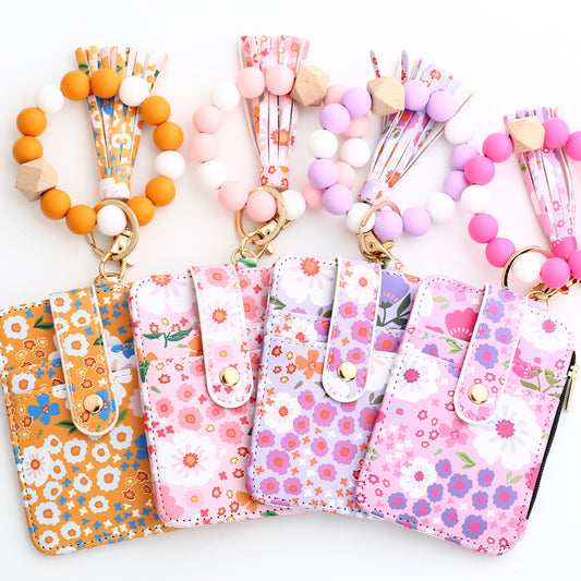 Floral-Printed Leather Card Wallet – Compact & Stylish