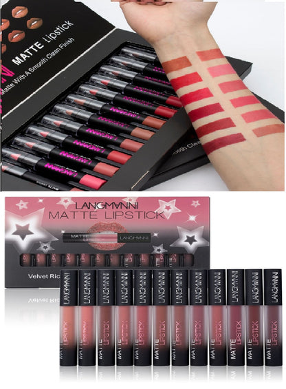 12-Piece Matte Lipstick Set – Waterproof Long-Lasting Velvet Finish