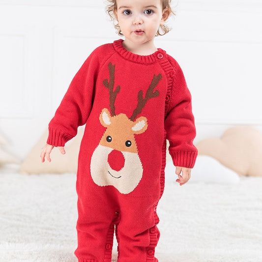 Baby Christmas Romper – Cotton Knitted Holiday Onesie (0–24M)