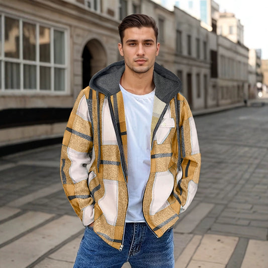Men’s Plaid Hooded Jacket – Casual Zip-Up Outerwear