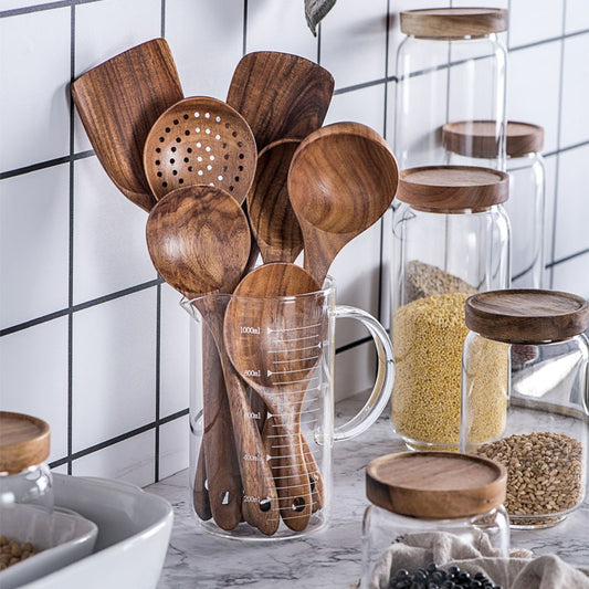 Rustic Thailand Teak Kitchen Tool Set – Eco-Friendly Wooden Utensils