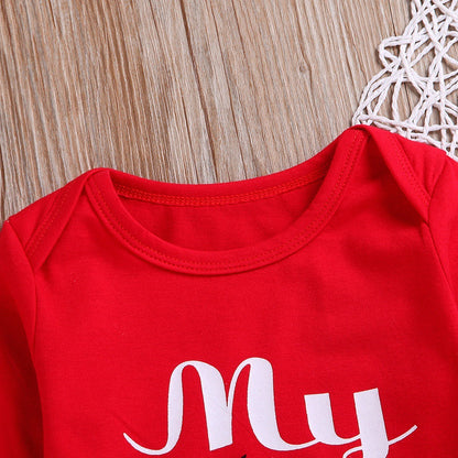 Baby’s 1st Christmas Outfit – 3PCS Holiday Romper, Pants & Hat Set