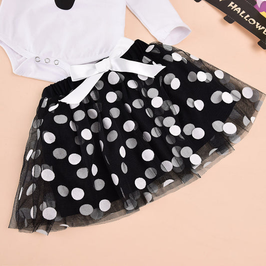Baby Girl Halloween Outfit – Ghost Romper, Skirt & Headband Set