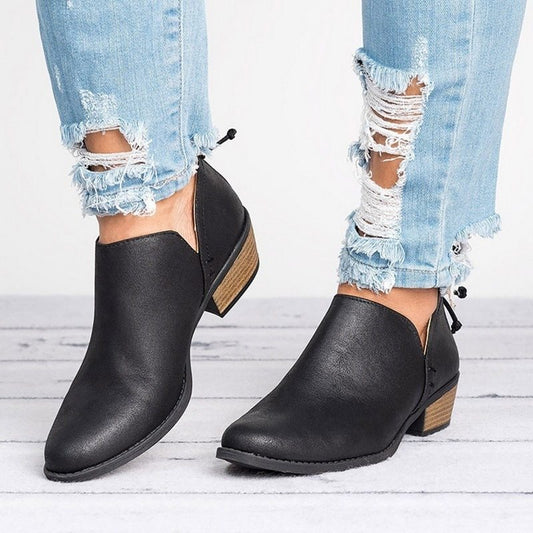 Women’s Retro Ankle Boots – Faux Suede Block Heel Booties