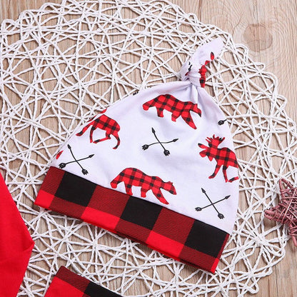 Baby’s 1st Christmas Outfit – 3PCS Holiday Romper, Pants & Hat Set