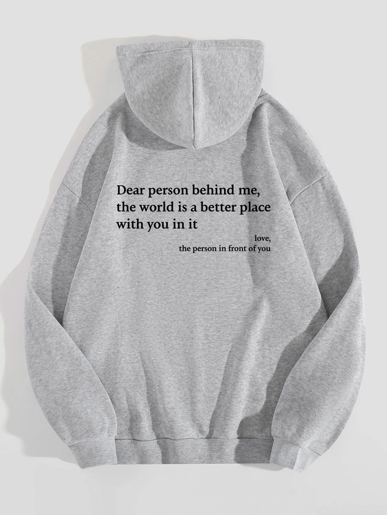 “Dear Person Behind Me” Plush Hoodie – Unisex Letter Print Pullover