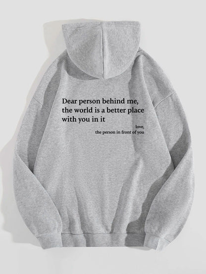 “Dear Person Behind Me” Plush Hoodie – Unisex Letter Print Pullover