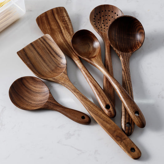 Rustic Thailand Teak Kitchen Tool Set – Eco-Friendly Wooden Utensils