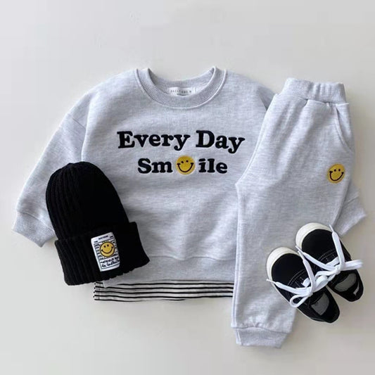 Kids "Every Day Smile" Two-Piece Outfit – Cotton Sweatshirt & Pants Set