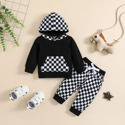 Toddler Boys & Girls Checkered Hoodie and Jogger Pants Outfit – 2 Piece Set