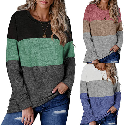 Women’s Color Block Sweater – Round Neck Knit Pullover