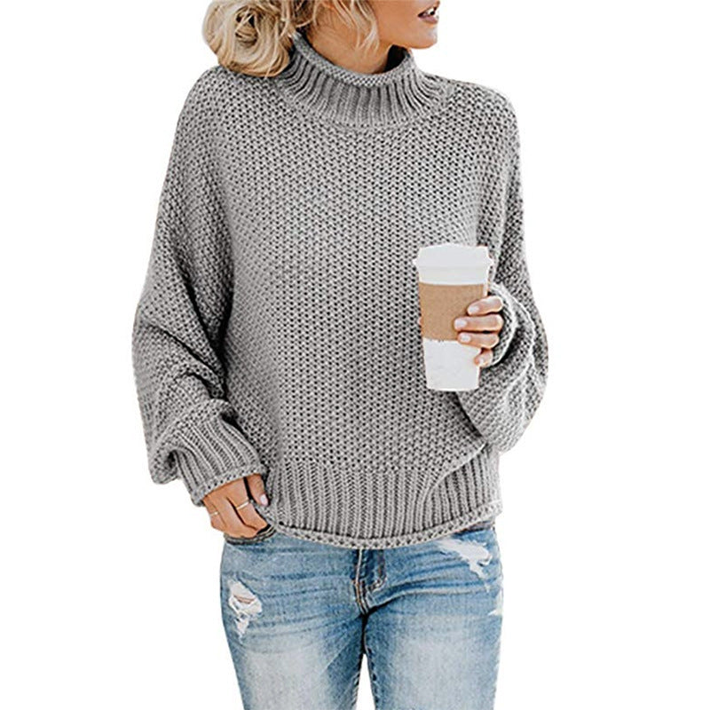 Women’s Chunky Knit Turtleneck Sweater – Cozy Winter Pullover