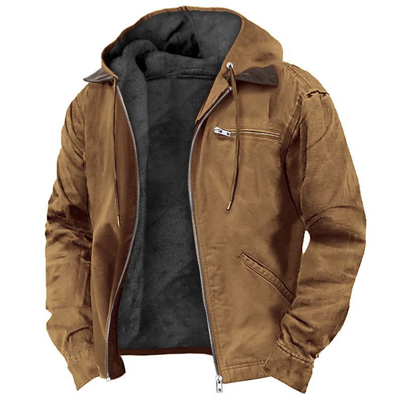Men’s Fleece Hooded Jacket – Warm Casual Zip-Up Winter Coat