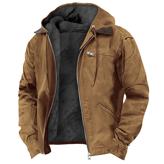 Men’s Fleece Hooded Jacket – Warm Casual Zip-Up Winter Coat