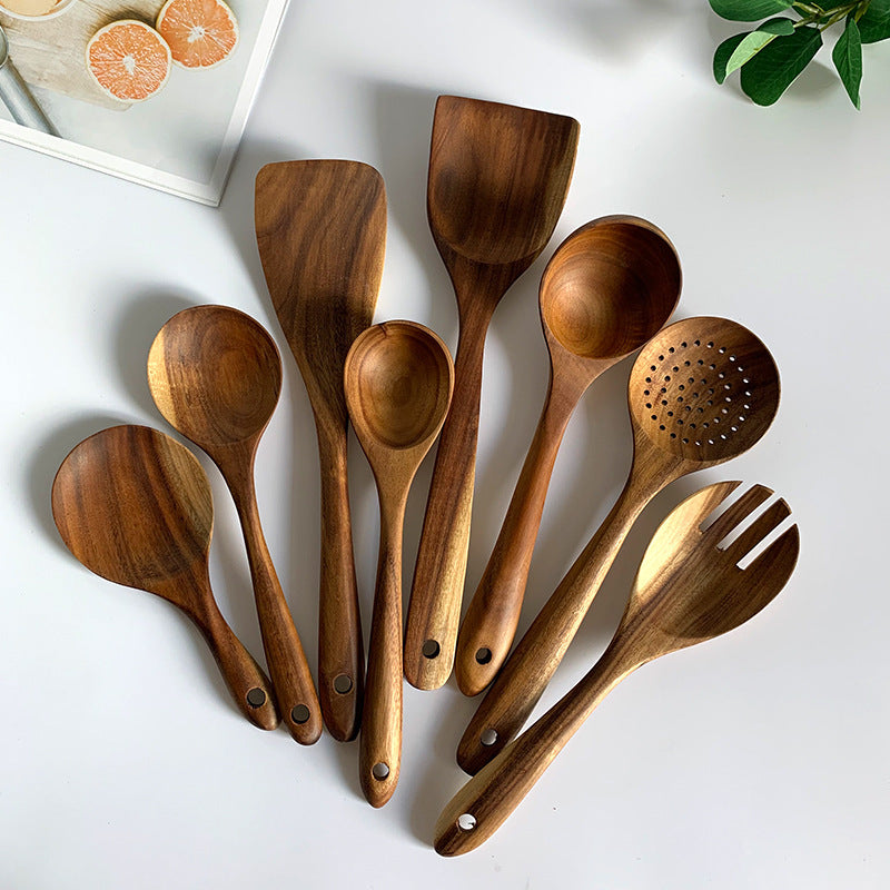 Rustic Thailand Teak Kitchen Tool Set – Eco-Friendly Wooden Utensils