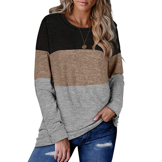 Women’s Color Block Sweater – Round Neck Knit Pullover