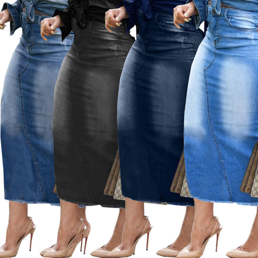 Stretchy Hip Hugging Denim Skirt - Four Colors