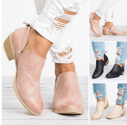 Women’s Retro Ankle Boots – Faux Suede Block Heel Booties