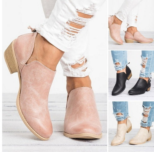 Women’s Retro Ankle Boots – Faux Suede Block Heel Booties