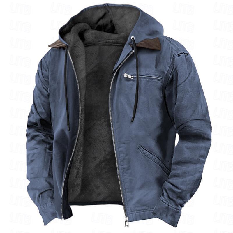 Men’s Fleece Hooded Jacket – Warm Casual Zip-Up Winter Coat