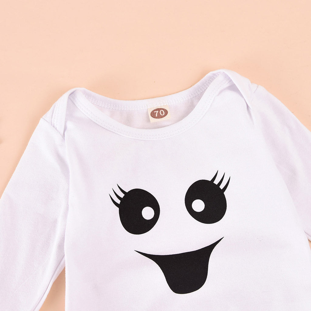 Baby Girl Halloween Outfit – Ghost Romper, Skirt & Headband Set