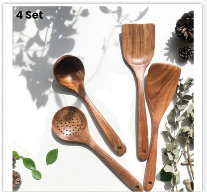 Rustic Thailand Teak Kitchen Tool Set – Eco-Friendly Wooden Utensils