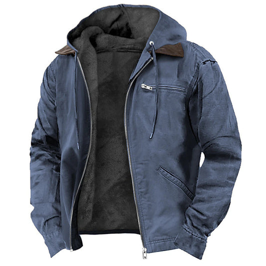 Men’s Fleece Hooded Jacket – Warm Casual Zip-Up Winter Coat