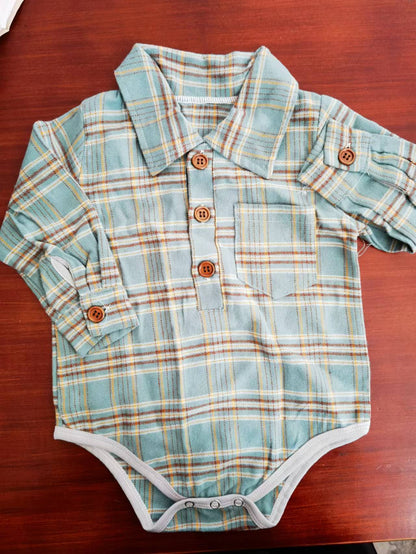 Baby Plaid Button-Up Long Sleeve Romper – Fall Flannel Style