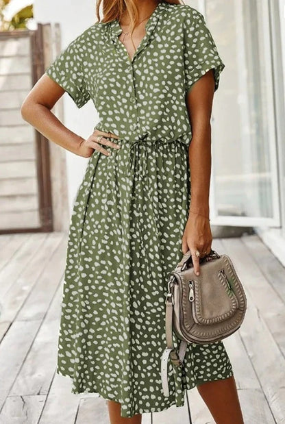 Women’s Autumn Midi Dress – Boho Short Sleeve Rust Red Outfit