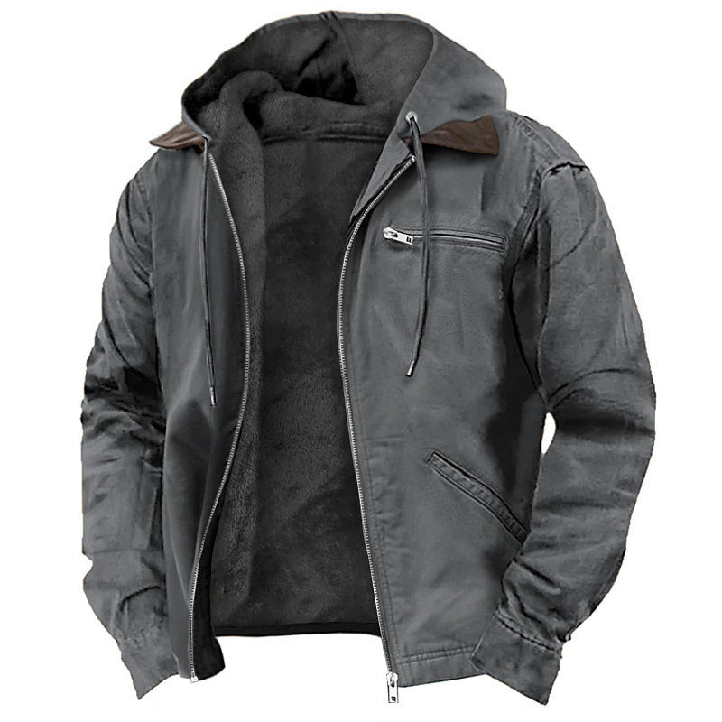 Men’s Fleece Hooded Jacket – Warm Casual Zip-Up Winter Coat